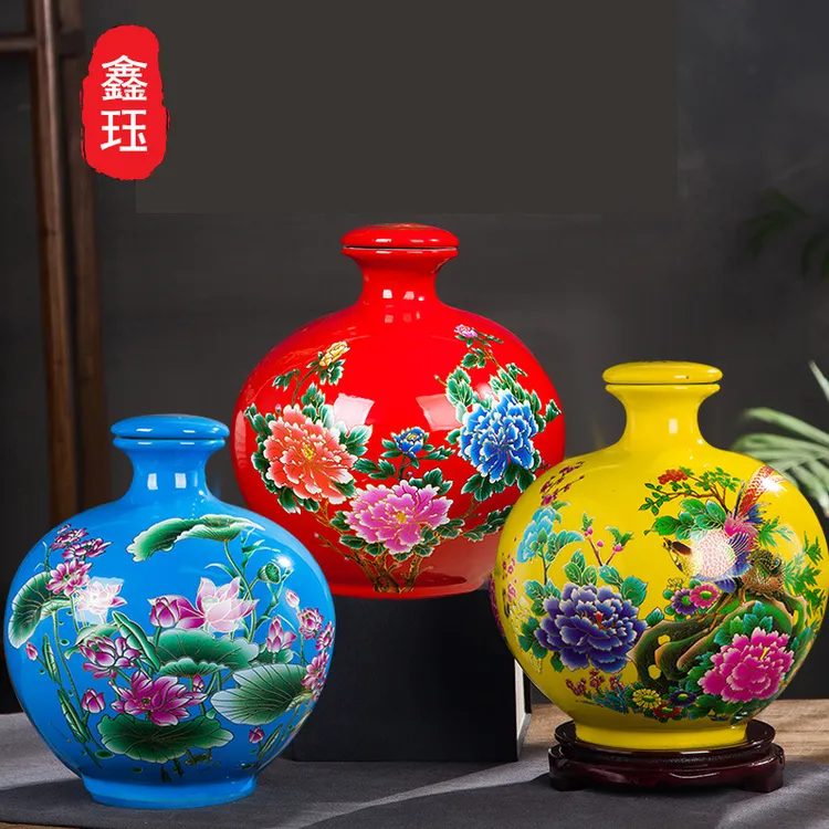 小清新5斤10斤装陶瓷酒坛花鸟景德镇泡酒瓶空瓶带礼盒密封酒缸酒