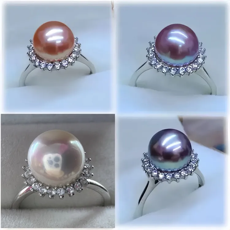 太阳花淡水珍珠戒指S925银活开口镜面透亮光泽高胖饱满馒头面珠