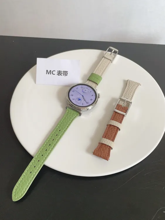 MC适用华为gt5gt4表带真皮拼色小米手表S4百搭荔纹腕带Oppox2mini