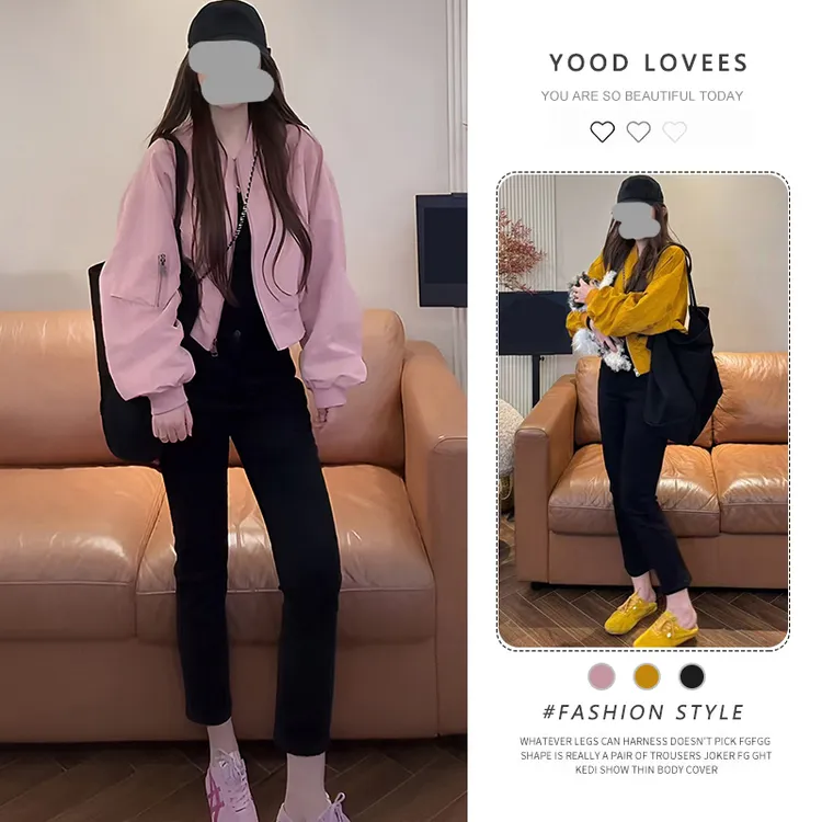 美式时尚洋气百搭工装夹克外套女2025春秋穿搭高腰直筒牛仔裤套装