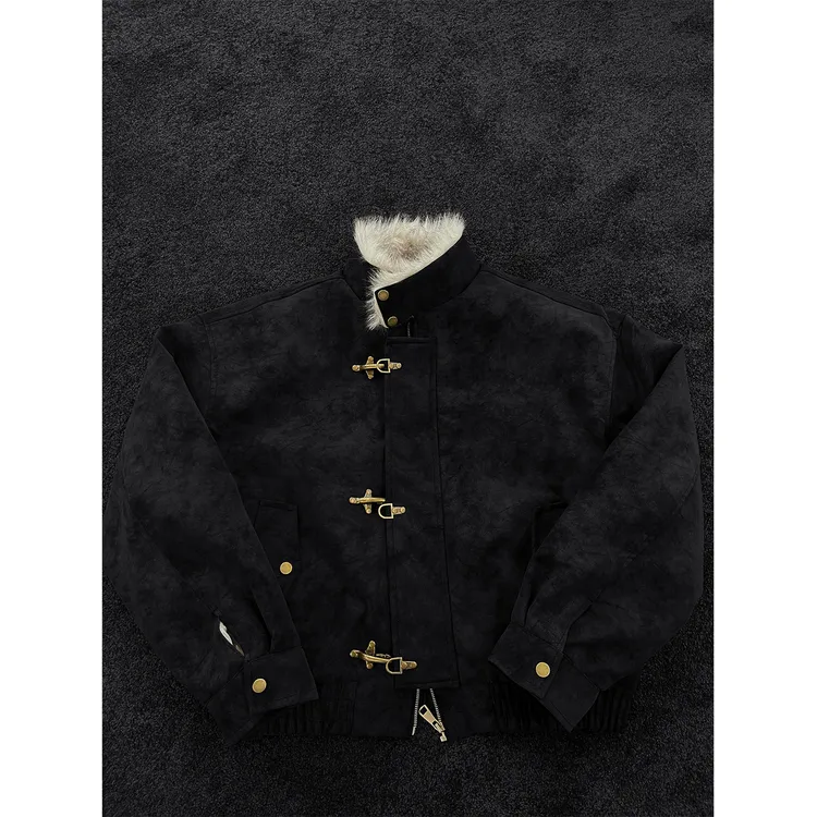 龙叨叨冬季新品美式重磅设计款座山雕外套男潮牌加厚保暖皮衣夹克