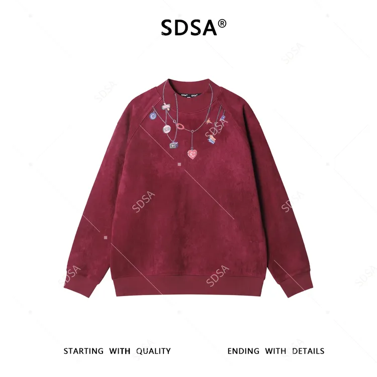 SDSA男士秋冬新款痞帅男装简约植绒领口印花设计圆领卫衣百搭时尚
