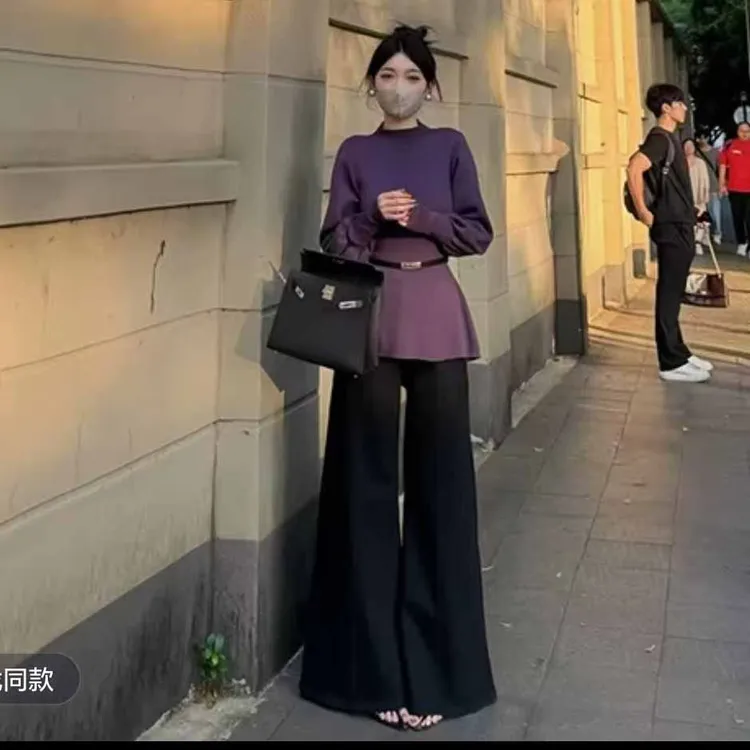 安迪绒针织衫女2025新款设计感蝙蝠袖收腰显瘦半高圆领上衣95305