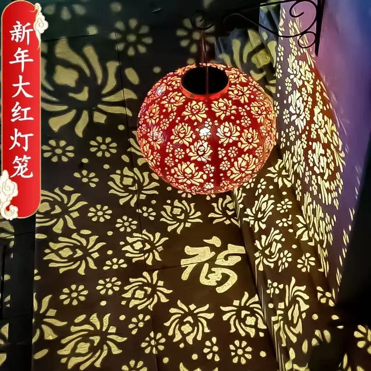 【直径30】新年铁艺红灯笼镂空家用喜庆户外庭院灯装饰太阳能