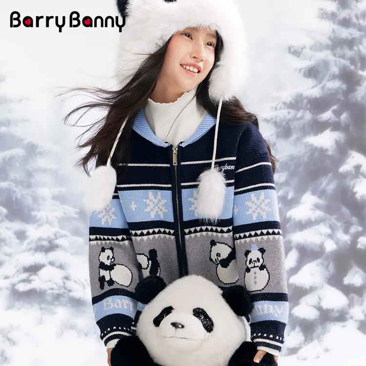 BarryBanny2025女童秋冬新款毛衣外套加厚针织费尔岛提花中大童