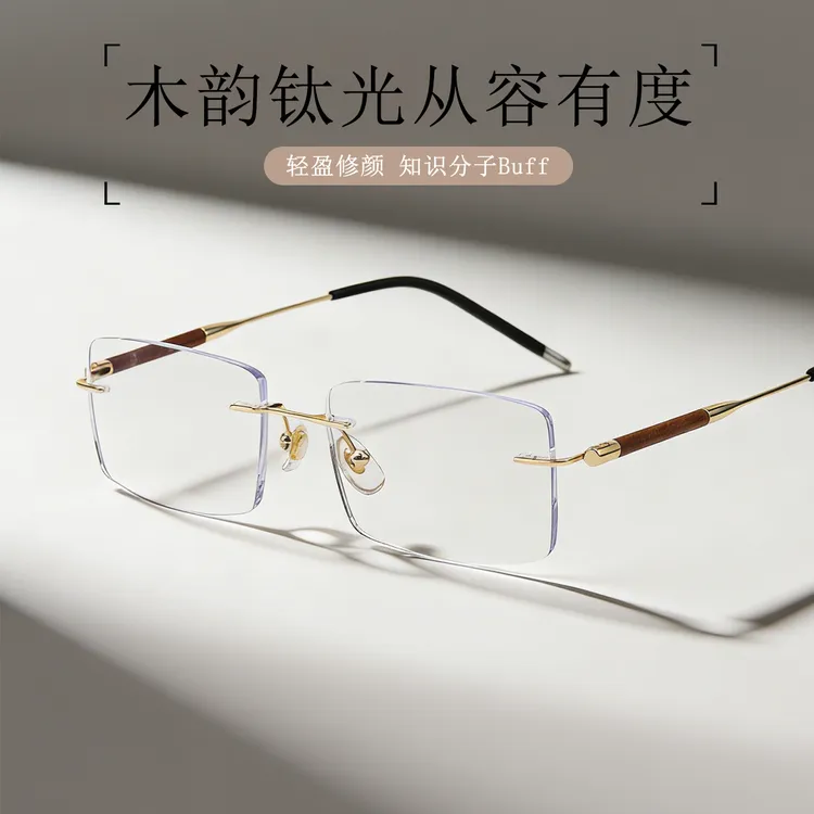 9046商务儒雅男士复古时尚超轻大框气质百搭方形无框切边无框眼镜商品图