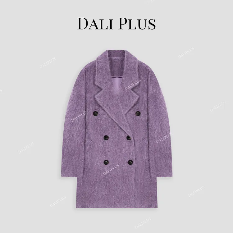 DALI PLUS【重磅山羊绒】高端线贵气紫色中长款呢外套-D4MM0813