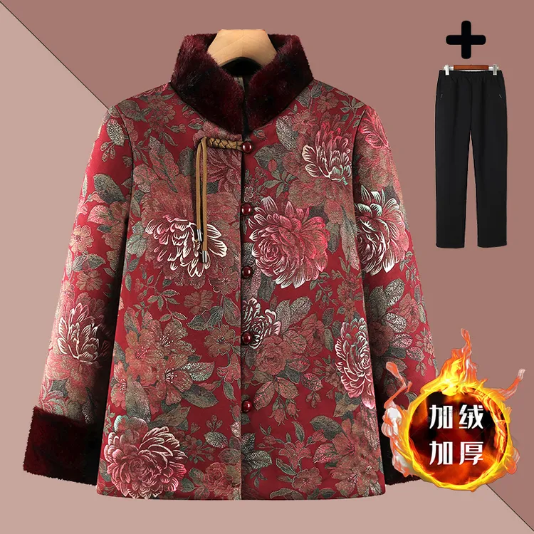 中老年女装妈妈装保暖棉袄女装加绒加厚冬季国风奶奶装秋冬老年人