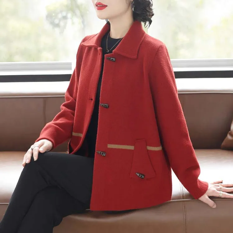 中年妈妈春装外套上衣2025新款40岁50妈妈春秋时尚针织双面呢外衣