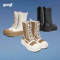 GONGJI方寸之地复古休闲欧若风英伦帆布靴厚底增高靴高级百搭YHTX