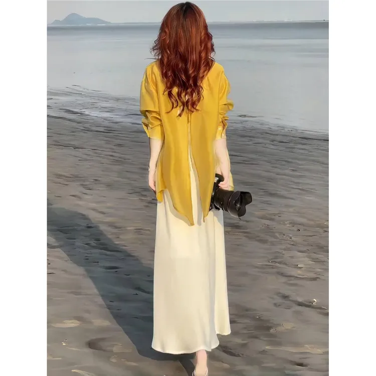 DouNip轻奢裙女士御姐衬衫春季新款一整套吊带裙早春两件套装