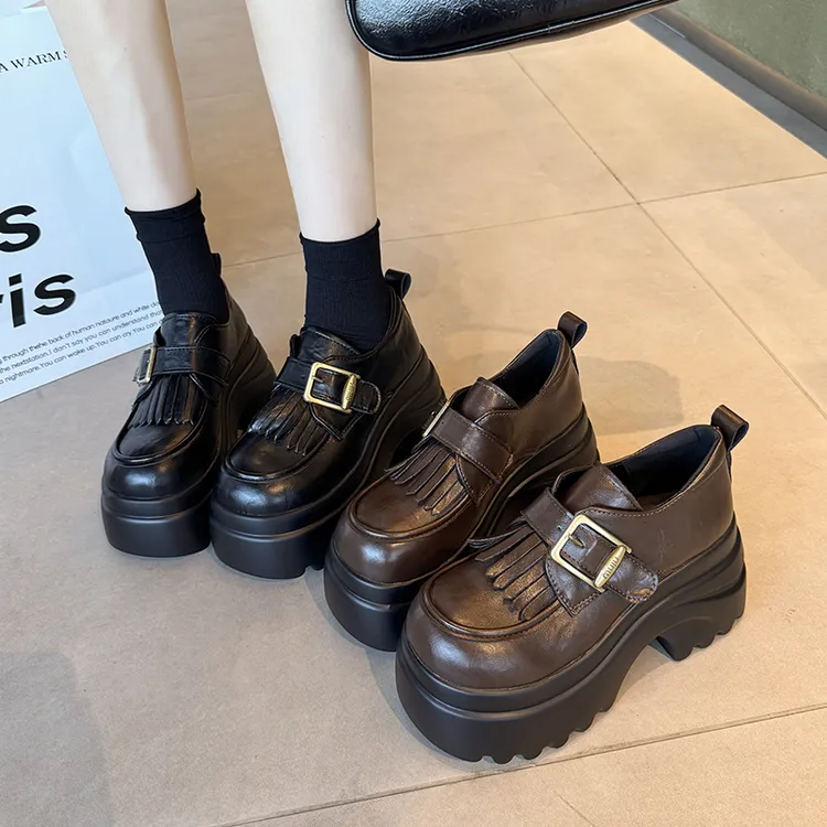 9cm小个子魔术贴厚底乐福鞋女2025秋季款轻便百搭增高休闲小皮鞋