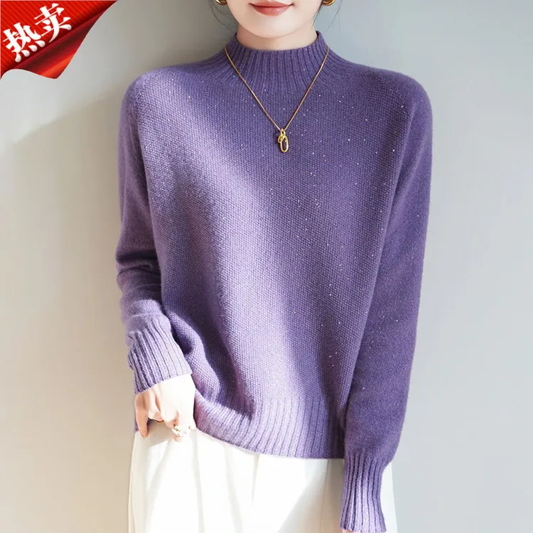 哥弟阿玛施正品亮晶晶点子纱半高领100%羊毛衫软糯保暖内搭打底衫