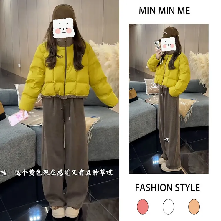 立领法式气质减龄棉服外套女搭配休闲加绒阔腿裤秋冬季新款两件套