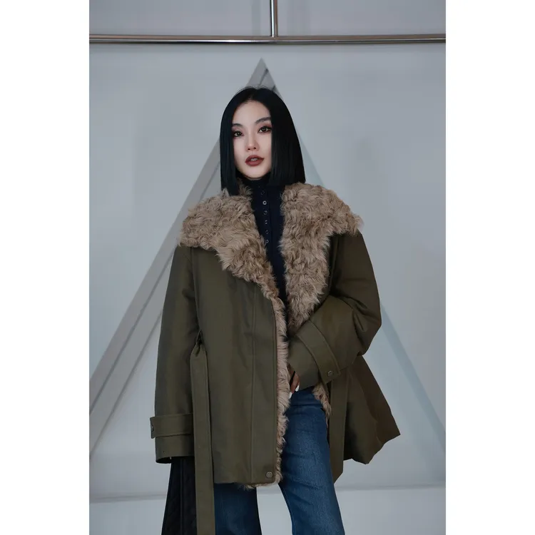 【妙妙精选】HUANGNAJI翻领系带时尚气质设计感鹅绒服6019