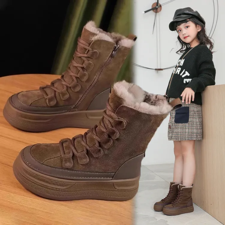 女童雪地靴2025冬季6-12岁新款儿童时尚大棉鞋加绒大童保暖马丁靴