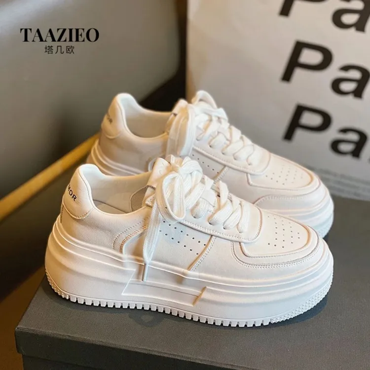 TAAZIEO真皮厚底小白鞋女款新秋增高女鞋子休闲透气运动板鞋爆款