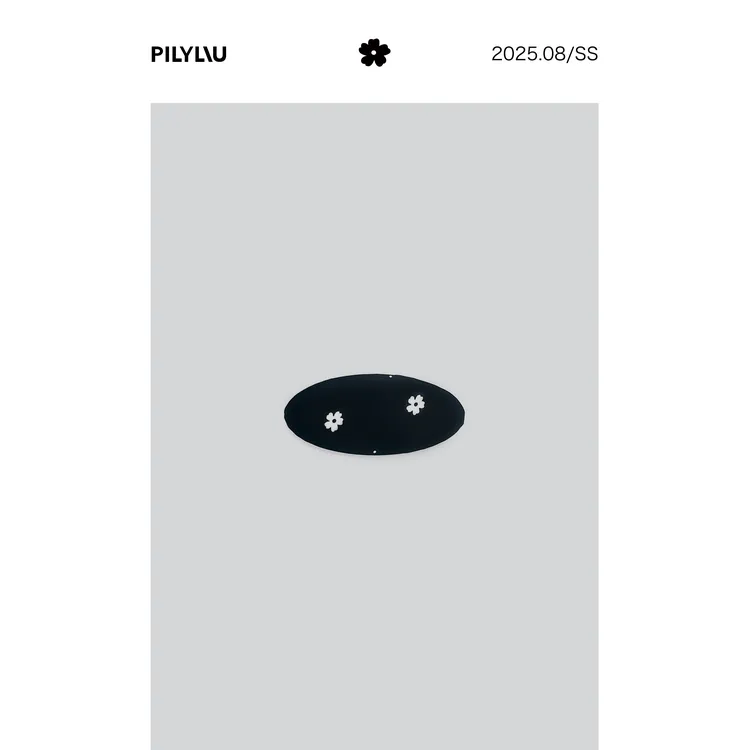 PILYLIU原创设计（缎面黑底小白花椭圆发夹大号）520804