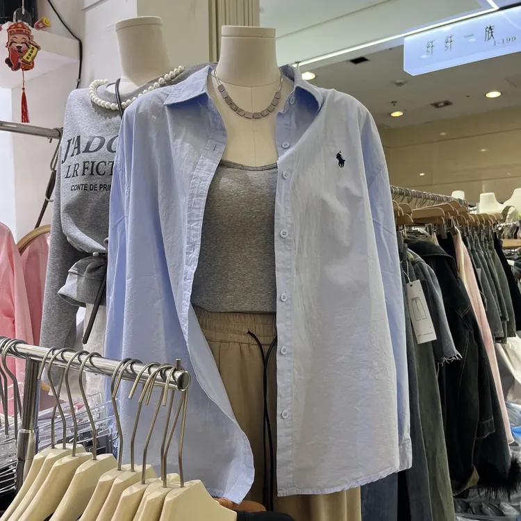 【杭州意法好货】衬衫女春夏季新设计感小众翻领宽松长袖小刺绣上衣