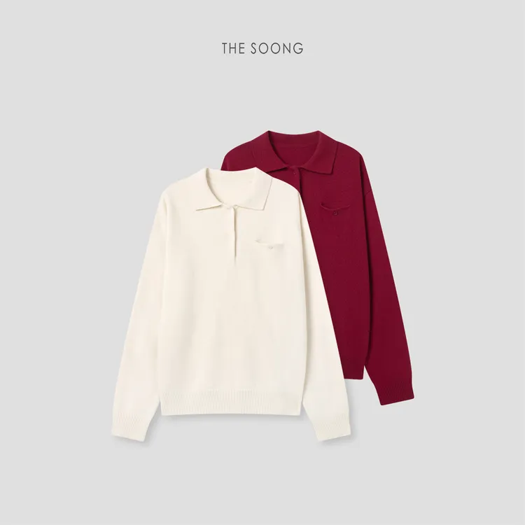 THESOONG|"轻柔糯感"细支纯羊毛单边针织卷边翻领毛衣HBMY8043