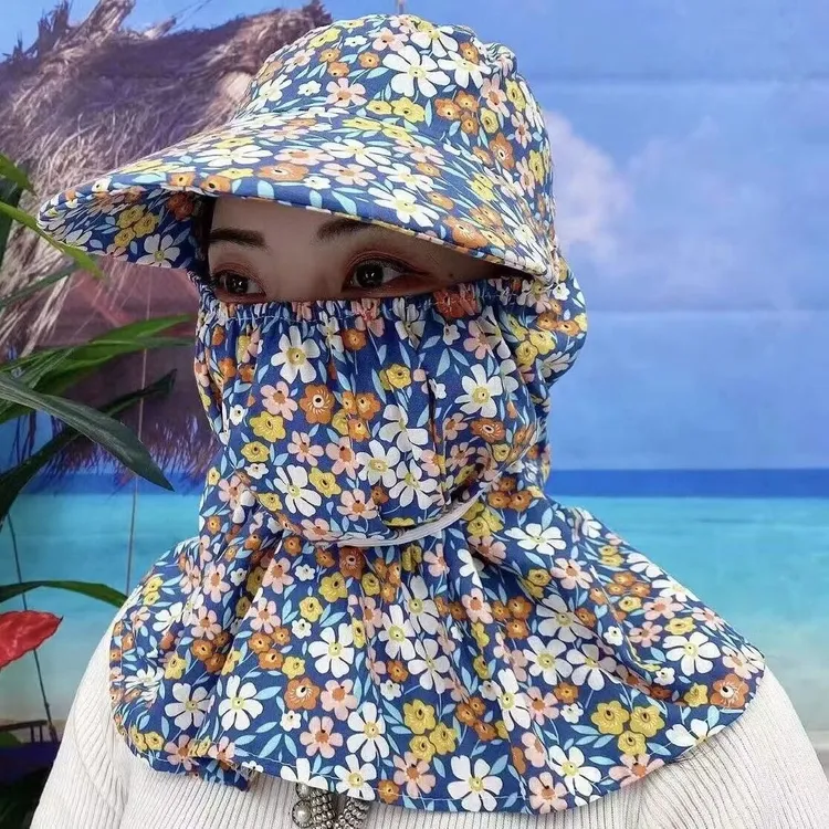 夏季防晒帽子防风尘互脸护颈骑车遮阳帽户外工作田節節