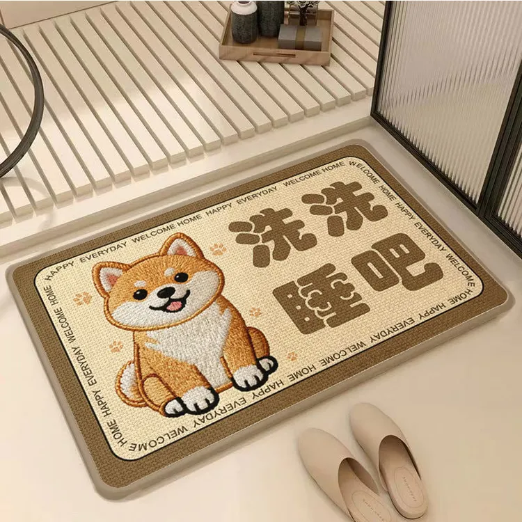 爆款仿亚麻编织浴室地垫防滑吸水脚垫家用卫生间门口垫子厕所门垫