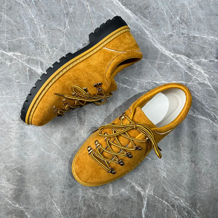 鞋子男款低帮厚底男士防滑休闲绒面板鞋潮款男生潮流百搭英伦皮鞋