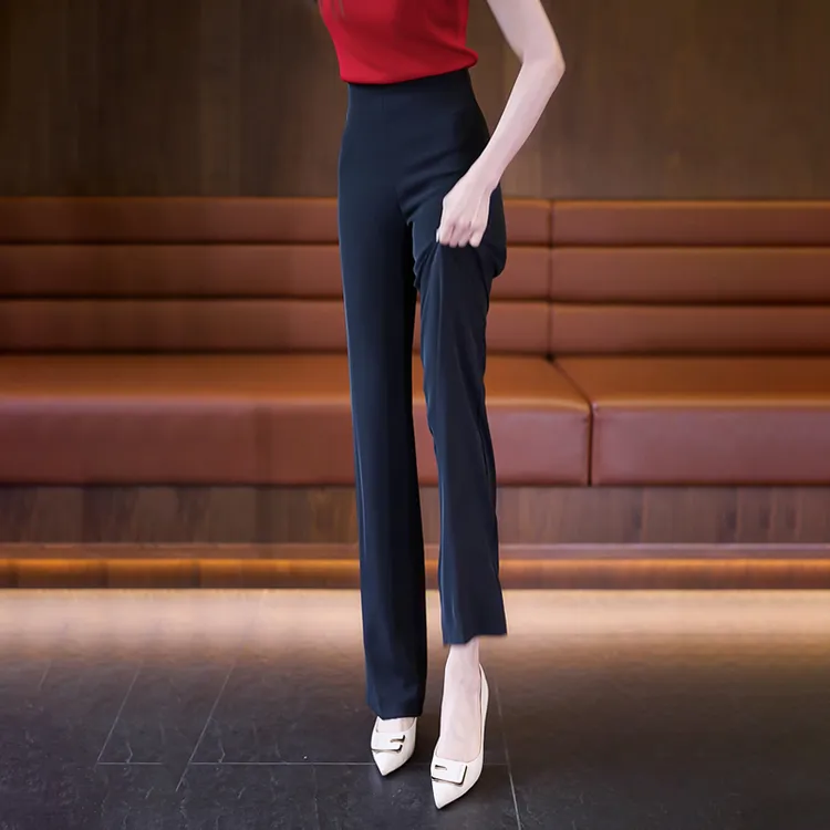 拉夏贝尔窄版冰丝阔腿裤女夏季2025新款高腰宽松休闲西装直筒裤子