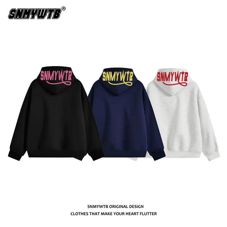 SNMYWTB美式毛巾绣花LOGO连帽卫衣男女百搭秋冬帽衫情侣宽松国潮