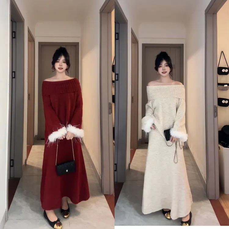 MO88ZSPF大码冬季气质风高级感流苏宽松慵懒针织毛衣+半身裙套装