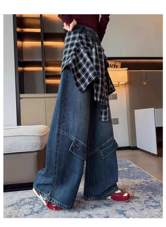 2025新款女童高腰屁帘牛仔裤秋季休闲牛仔裤春秋百搭韩版阔腿裤