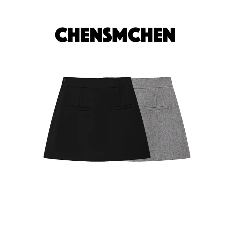 CHENSMCHEN 绵羊毛纯色时尚简约超短裙女显瘦百搭裙子CSQ10918JX