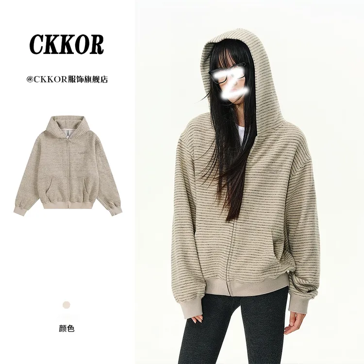 CKKOR秋冬新款毛呢外套男女连帽开衫复古时尚休闲慵懒风保暖女装