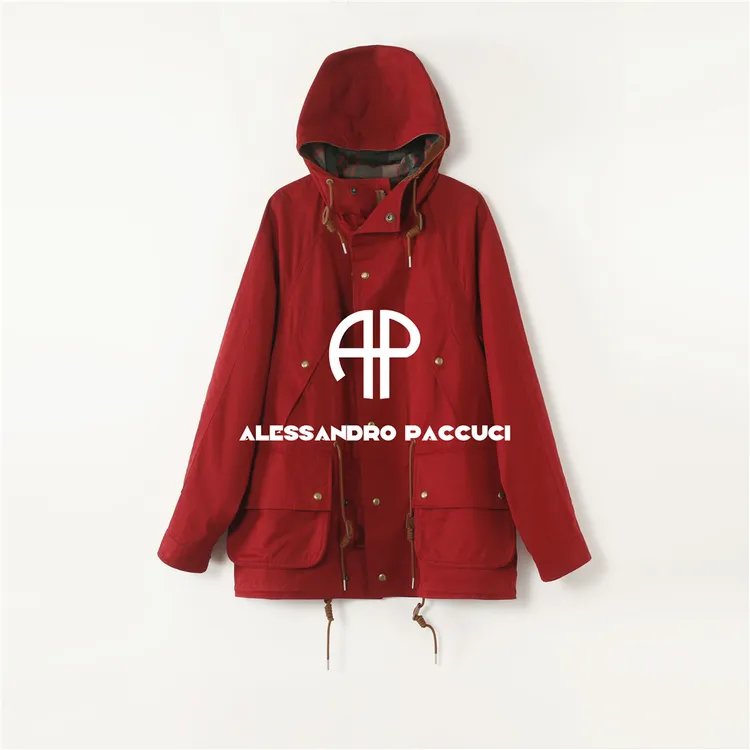 AP洛哥53182WJ【限量/亮点】棉红色连帽抽绳工装风油蜡感时尚夹克