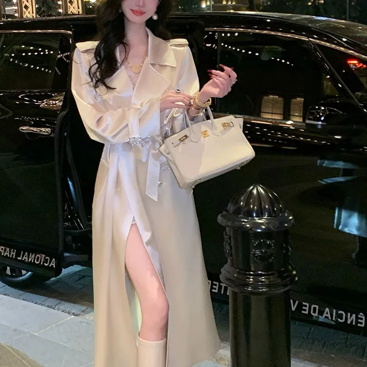HEBAODAN【高光女主】气质休闲简约风女神范风衣极简风长款洋气外套