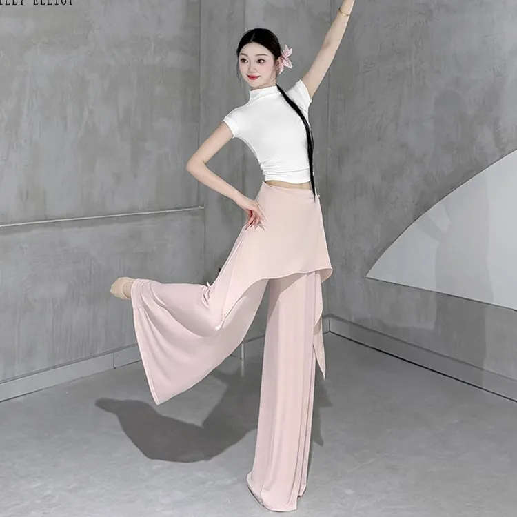 现代舞裤子垂感2025新款形体服夏天古典舞练功服假两件舞蹈阔腿裤