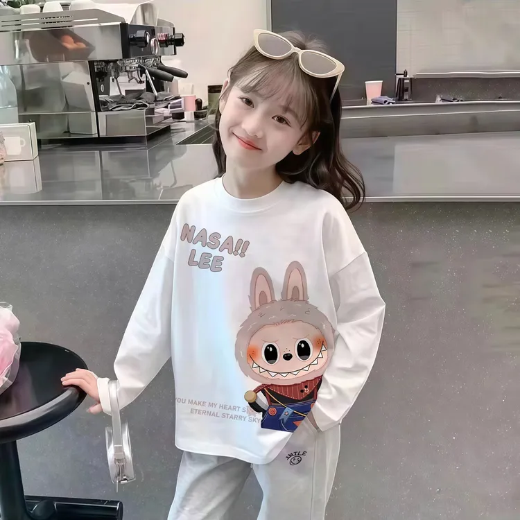 女童长袖T恤2025新款秋季儿童休闲上衣中大童女孩卡通百搭打底衫t
