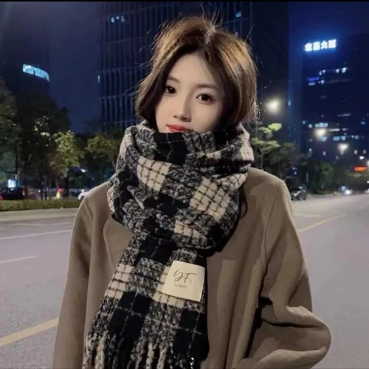 巴黎格子百搭学生围巾网红情侣加厚保暖韩版秋冬季复古女围巾披肩