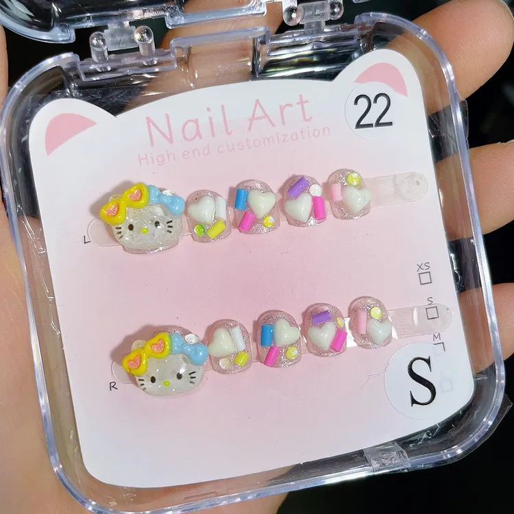 【墨镜Kitty】小朋友穿戴甲3-12岁小女孩指甲贴片手工可爱立体KT猫