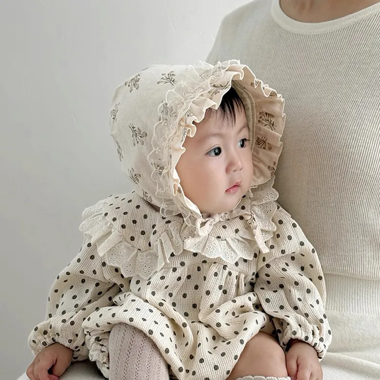 婴幼儿春秋季帽子女宝宝洋气花朵公主帽纯棉小月龄女童护耳包头帽