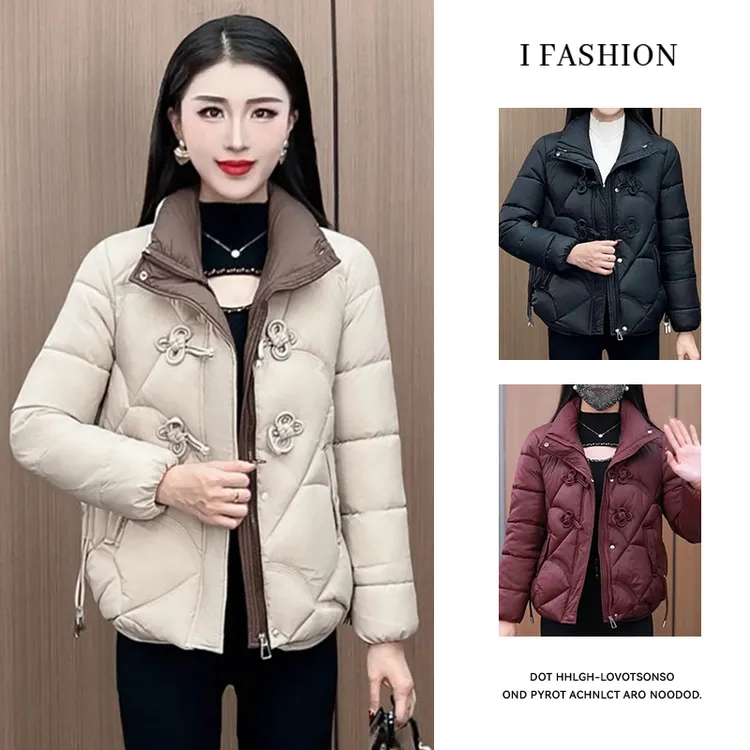 时尚中式盘扣短款立领棉衣女2025年冬季新款加厚保暖拉链外套上衣