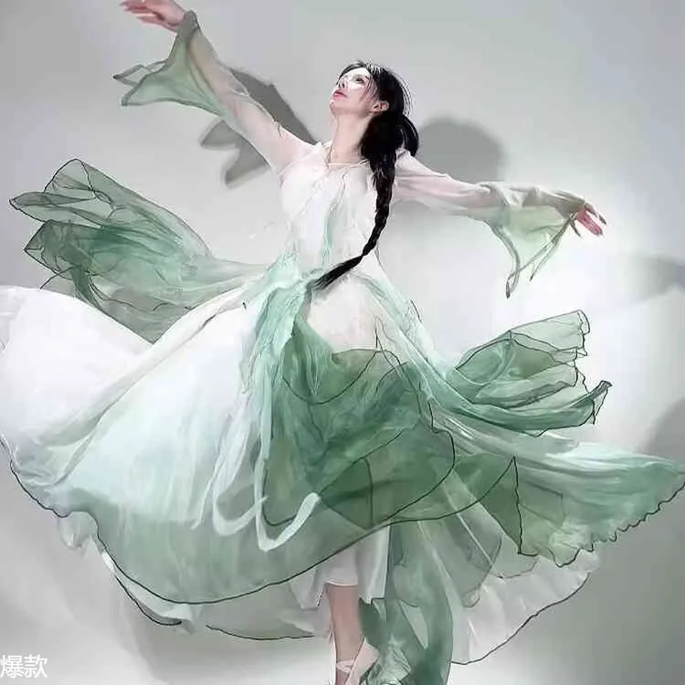 2025新款古典舞服女飘逸身韵渐层纱衣练功服古风仙气中国风大摆裙