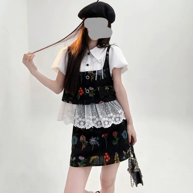 法式名媛千金高级感套装女2025夏季新款蕾丝拼接上衣半身裙两件套