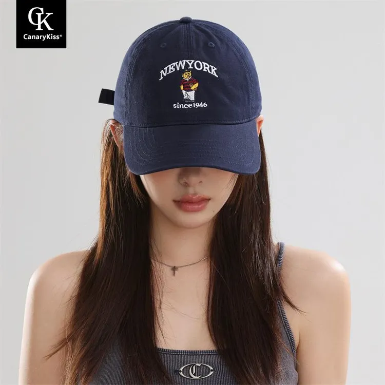 CanaryKiss日系复古阿美咔叽重磅小熊刺绣鸭舌帽女韩版休闲棒球帽