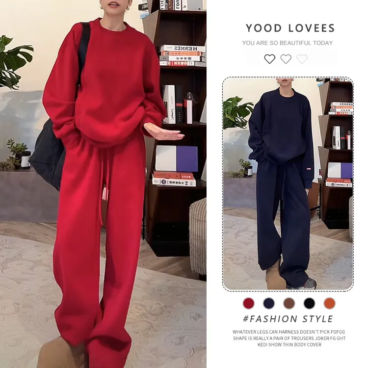 韩系时尚休闲套装女2025秋冬显瘦减龄洋气超火圆领卫衣卫裤两件套