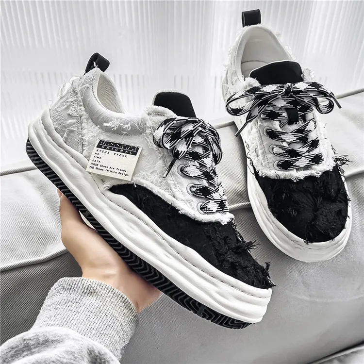 建豪同款“破碎流苏”男士秋冬厚底增高流苏毛边溶解鞋百搭休闲板鞋