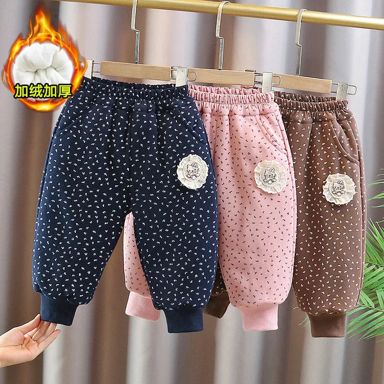 女宝宝棉裤一条过冬款女童裤子三层加绒加厚小童保暖裤超厚外穿
