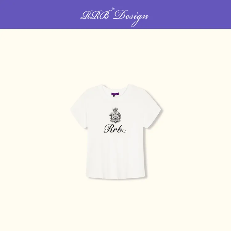 RRB Design「Ritz Paris」时髦休闲刺绣字母圆领白色纯棉短袖T恤