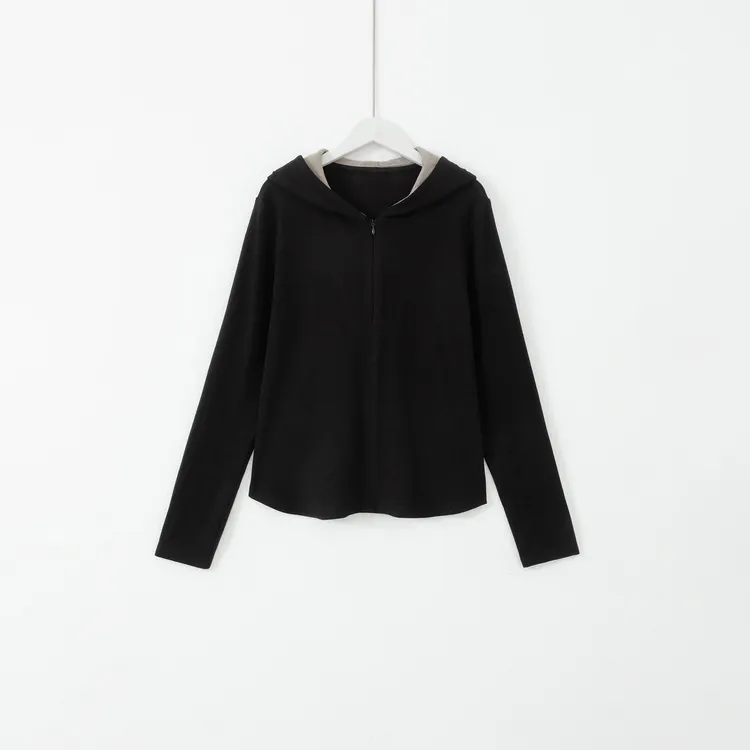 几里与麻 撞色修身拉链连帽衫卫衣 衣长58胸围92 2102156