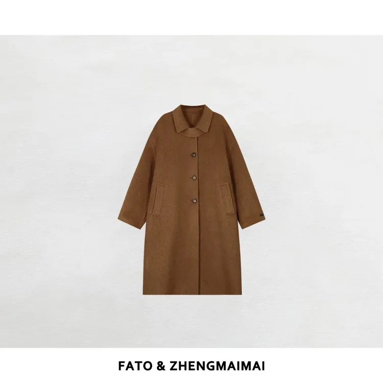 郑买买 焦糖大衣 秋冬新款时尚焦糖色翻领双面毛呢外套 YZ51024D1